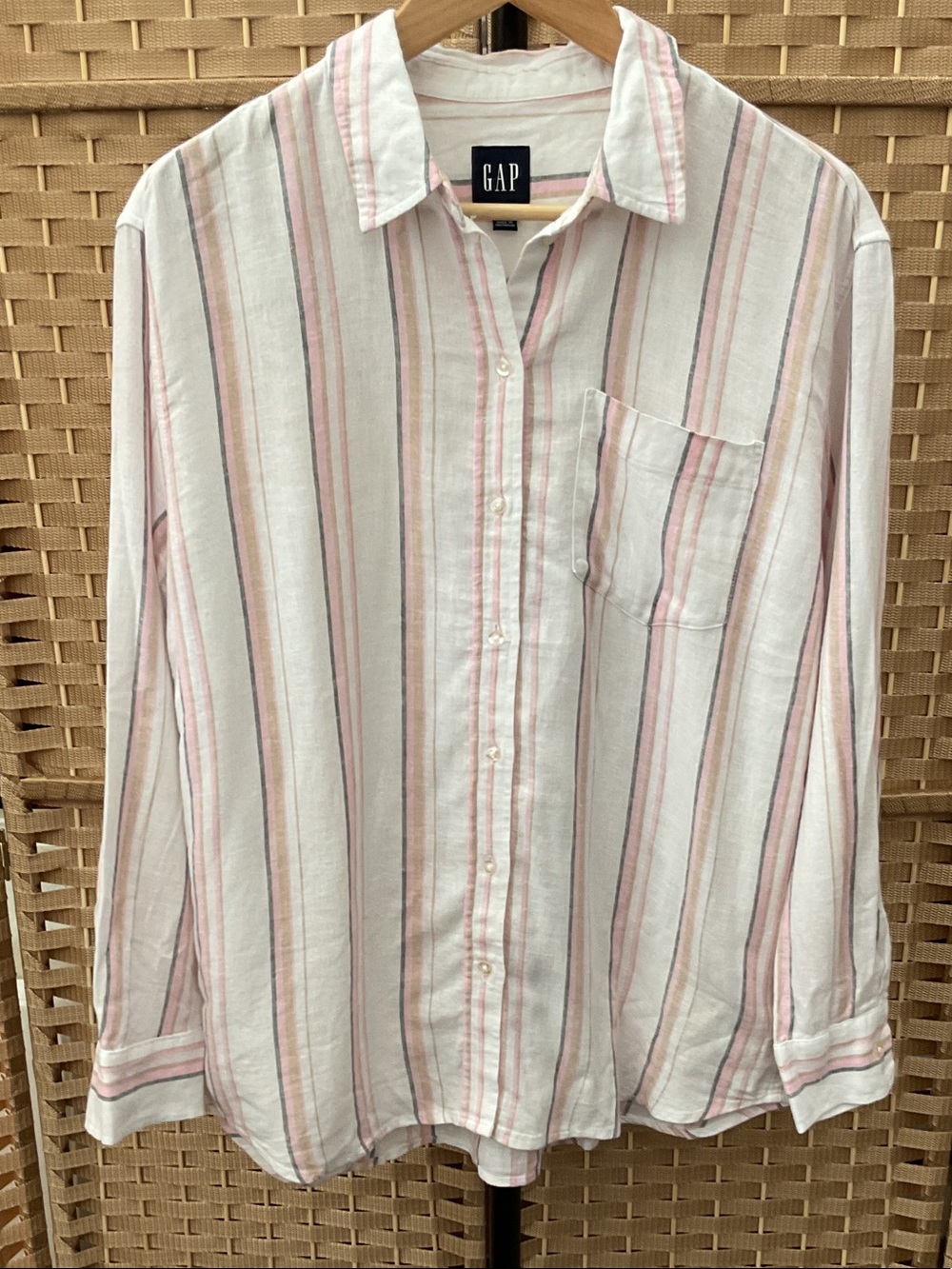 GAP White Button-Down Shirt with Pink and Tan Stripes
